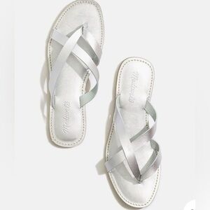 NWOT MADEWELL THE BOARDWALK SANDAL SILVER THONG SANDALS SIZE 8.5